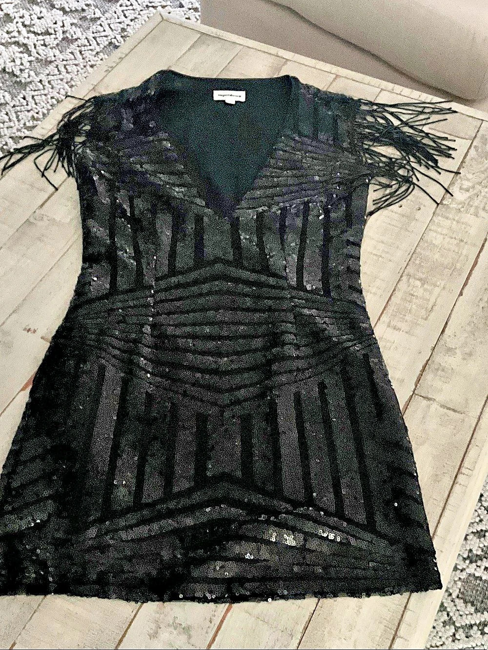 NWOT Superdown Nia Sequin Fringe Dress Black Size XXS